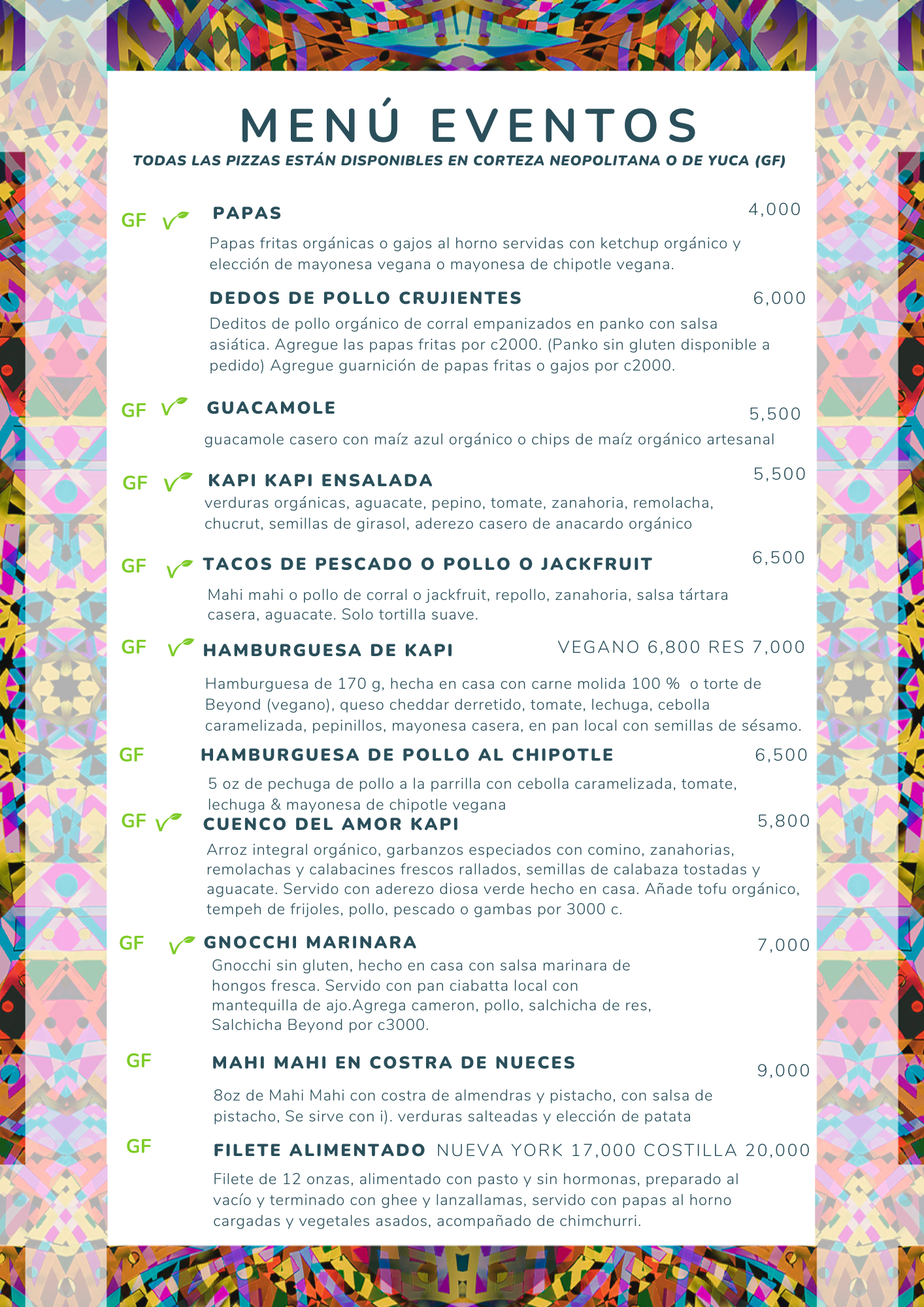 Men&uacute; de Eventos Kapi Kapi en Espa&ntilde;ol